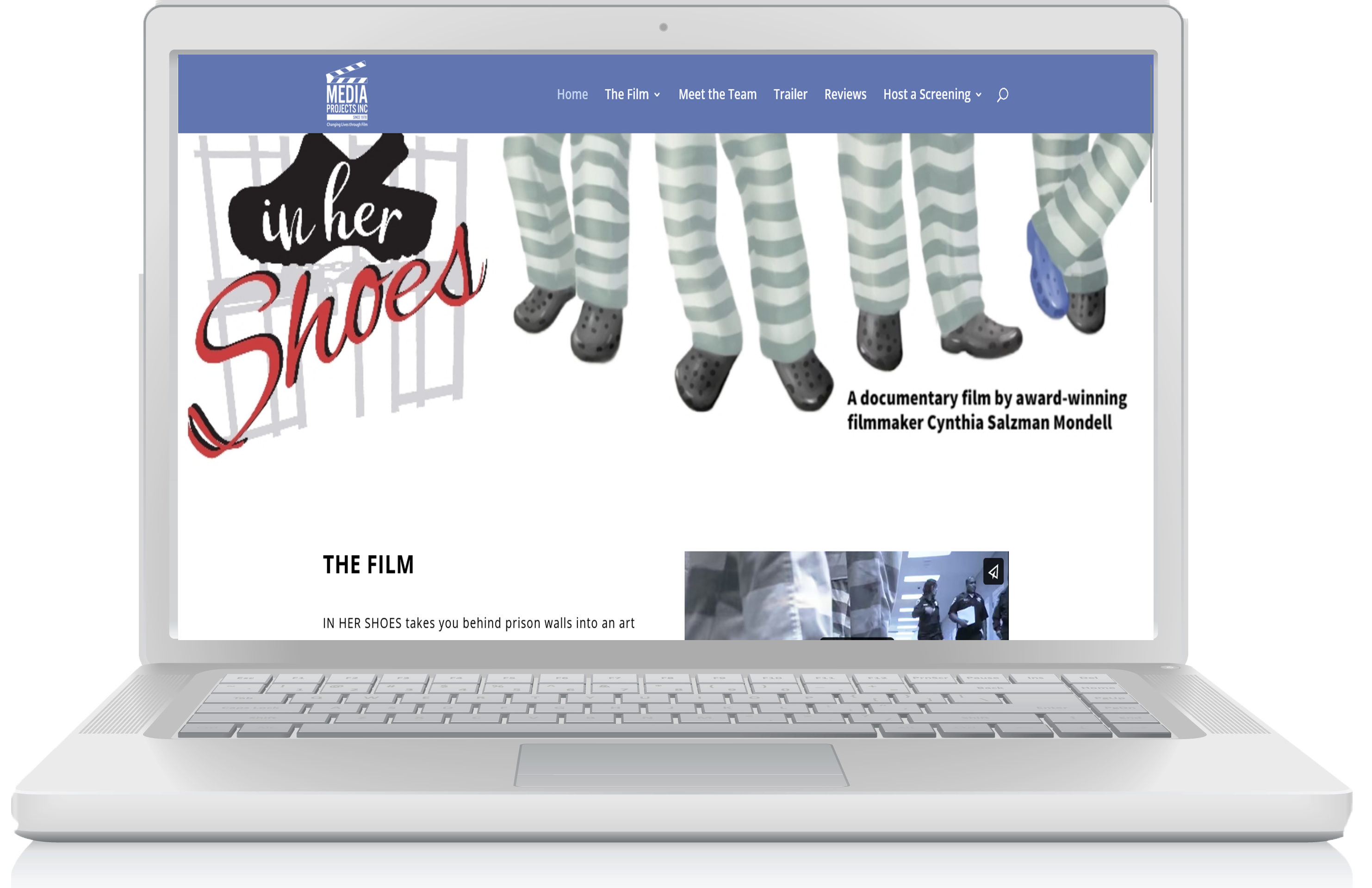 Image of laptop with In Her Shoes Film homepage displayed on screen.